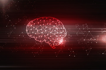 2d illustration Concept of thinking, background with brain, Abstract Artificial intelligence. Technology web background