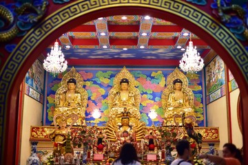 Fototapeta na wymiar Golden statue of buddha in temple, Thailand 