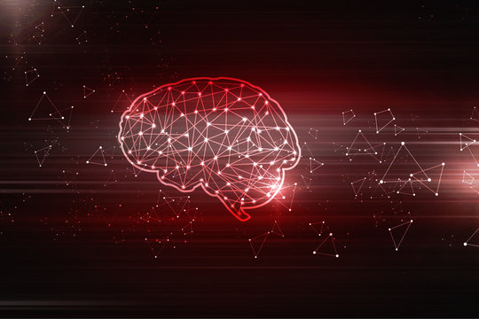 2d illustration Concept of thinking, background with brain, Abstract Artificial intelligence. Technology web background