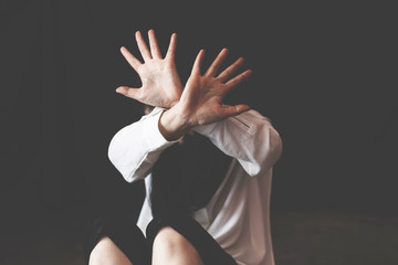 Stop violence against women.woman showing her denial with on her hand