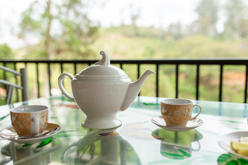 Breakfast with tea on sri lanka tea island.
