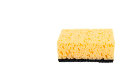 Orange kitchen sponge, dishware foam. Isolated on white.