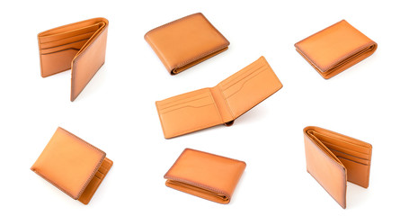 New leather brown men wallet isolated on white