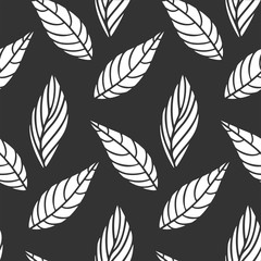 Fototapeta premium Decorative leafs background, foliage vector. Seamless pattern.