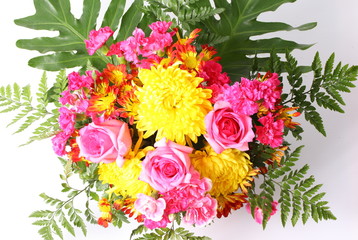 Bouquet of flowers on white background