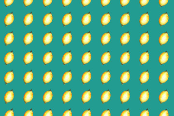 Seamless pattern with watercolor lemon hand drawn on turquoise background.