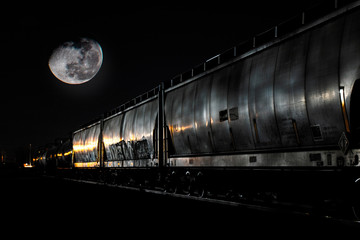 Composite Long Exposure Train and Super Snow Moon