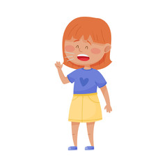 Little Girl Standing and Coughing Vector Illustration