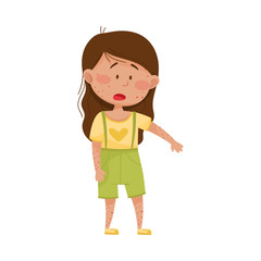Little Girl Standing with Red Spots on Her Skin Vector Illustration