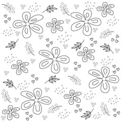 Fototapeta premium Seamless black and white floral pattern, black outline white background, vector illustration, theme flowers, application as textile, Wallpaper, gift paper