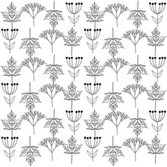 Seamless black and white floral pattern, black outline white background, vector illustration, theme flowers, application as textile, Wallpaper, gift paper