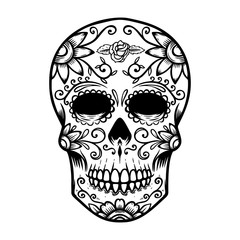 Vintage mexican sugar skull isolated on white background. Day of the dead theme. Design element for logo, label, sign, poster.