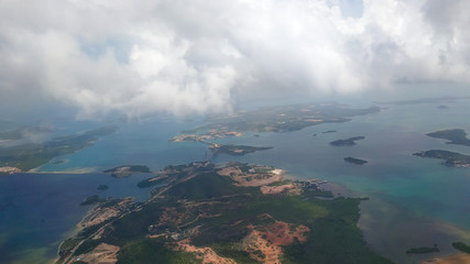 View Riau Islands (Kepulauan Riau) from above and the plane window
