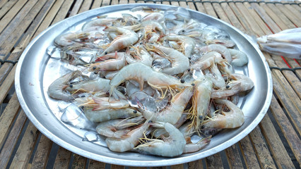 fresh shrimp on stainless plate 