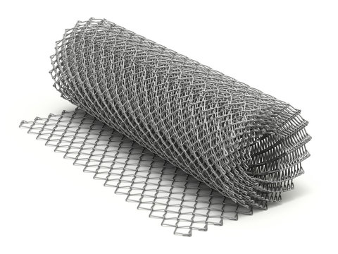 Roll of wire chain link mesh on white background - 3D illustration