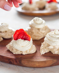 Pavlova dessert, the meringue with strawberries