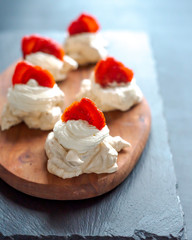 Pavlova dessert, the meringue with strawberries
