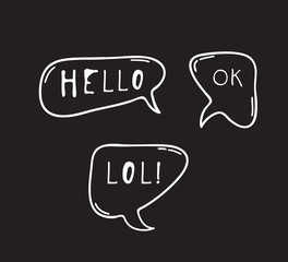 Hand drawn speech bubble explosion. Pop art design object. Comic book doodle element for dialog. Cartoon style vector collection