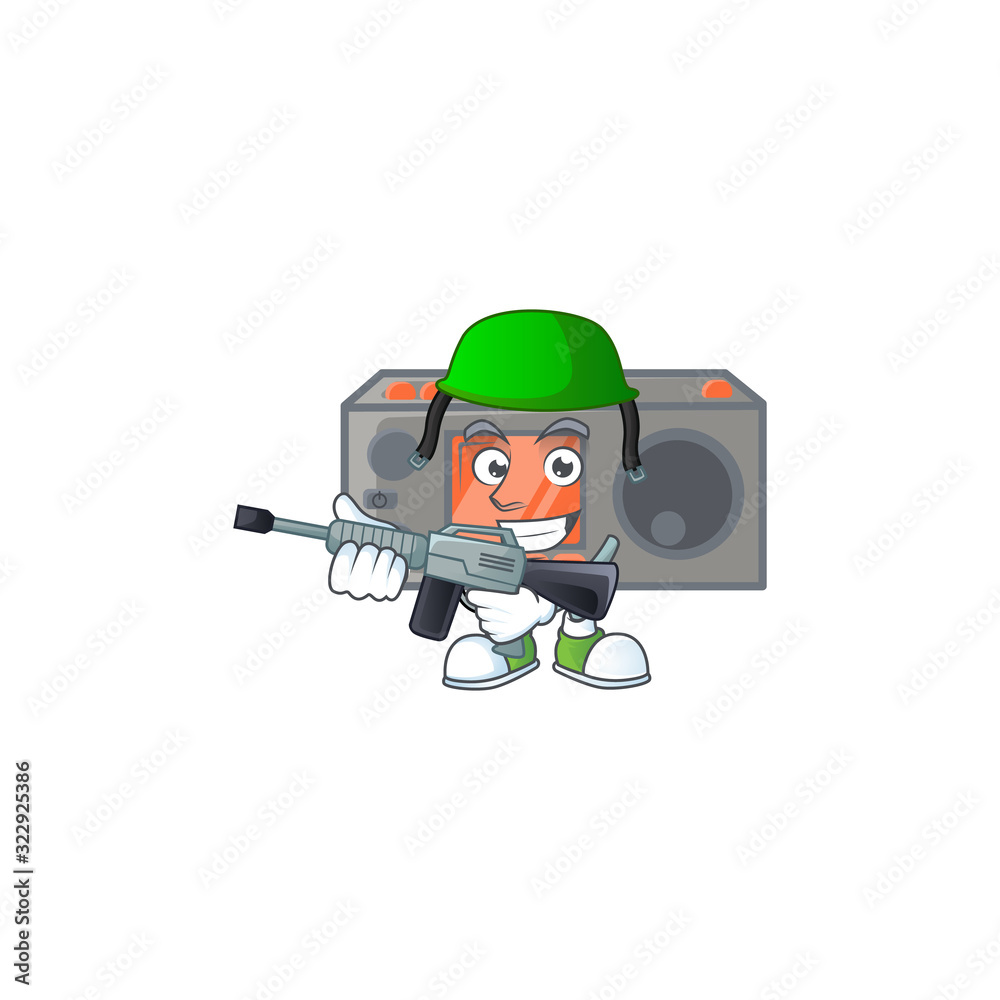 Wall mural radio transceiver mascot design in an army uniform with machine gun