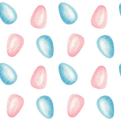 Easter, blue and pink eggs, watercolor seamless pattern