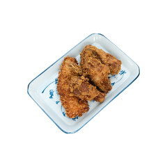 fried chicken in plate on white background.