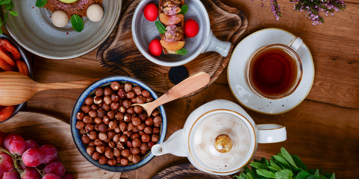 Traditional Georgian sweets and desserts. Baklava, nakhini, khinkali, matzoon, churchkhela, shotis puri or shoti