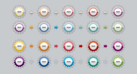 Star icons for writing text.Button icons for various colors for writing.Diagram icons in different colors.Icon for jelly and transparent border feeling.