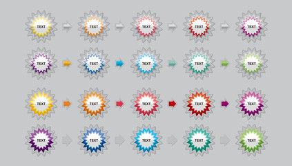 Star icons for writing text.Button icons for various colors for writing.Diagram icons in different colors.Icon for jelly and transparent border feeling.