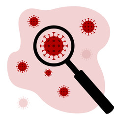 Coronavirus under magnifying glass. Coronavirus in China. Novel coronavirus (2019-nCoV). Concept of coronavirus quarantine. Vector illustration in flat style