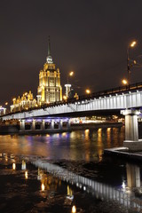 Fototapeta na wymiar Moscow city streets and bridges at night, winter time