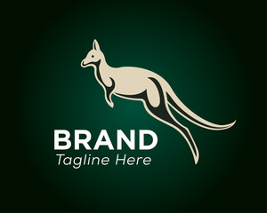 Jump kangaroo art on green background logo design inspiration