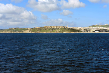 Seascape view from a ferry going to Gozo Island in Malta