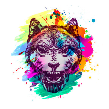 Wolf head with creative abstract element on white background 