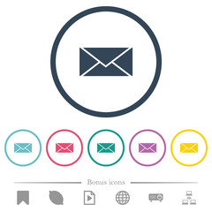 Single envelope flat color icons in round outlines