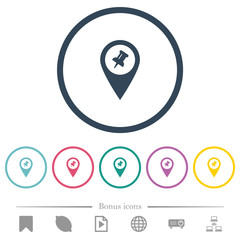 Obraz premium Pin GPS map location flat color icons in round outlines
