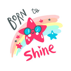 Cute baby star with rainbow. Hand drawn vector illustration. For kid's or baby's shirt design, fashion print design, graphic, t-shirt, kids wear.