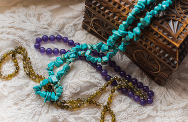 Set of natural stones, boho style, jewelry and accessories