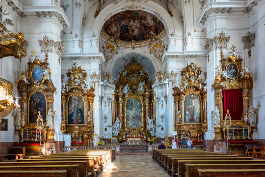 Interior of Baroque Marienmuenster Church, Diessen, Ammersee, Bavaria, Germany