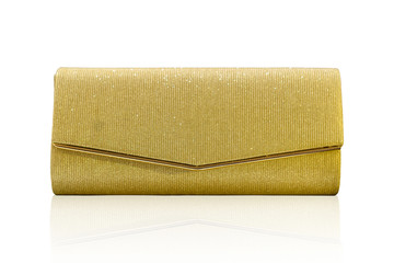 Golden clutch bag with diamonds isolated on white background with clipping path.