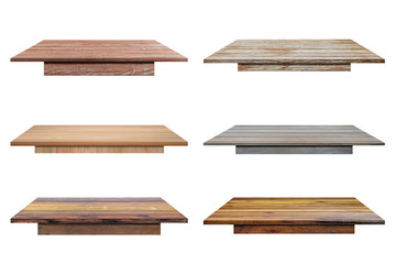 Collection of wood tabletop isolated on white background. Object with clipping path.