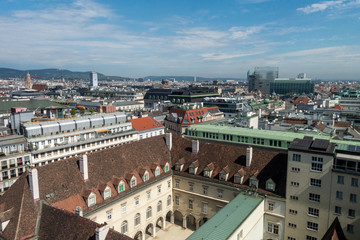 Fototapeta na wymiar View from St. Stephen's Cathedral tower over Vienna, capital of Austria, on a sunny day