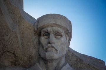 Fragment of the memorial complex ajimushkai quarries dedicated to Soviet soldiers and civilians who...