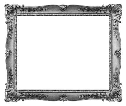 Rectangle Old silver-plated wooden frame isolated on white background with clipping path