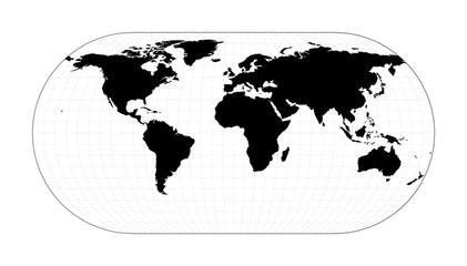 Minimal world map. Eckert III projection. Plan world geographical map with graticlue lines. Vector illustration.