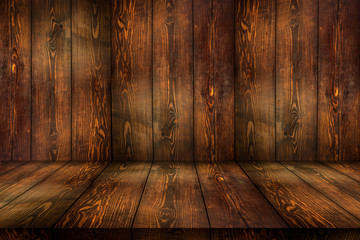 dark wood wall and floor in perspacetive view wooden room