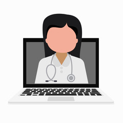 Doctor with online medical consultation concept, Healthcare services, Ask a doctor. Clip-art illustration. 