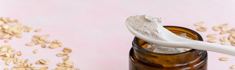 Hygiene bath product. Body, face scrub with biological oats. Wellness therapy regeneration