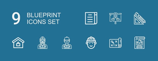 Editable 9 blueprint icons for web and mobile