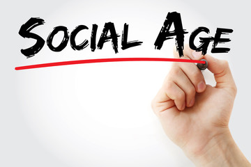 Social age text with marker, concept background