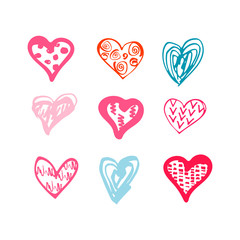 Hand drawn sketch style hearts shape set isolated on white background. Vector illustration.